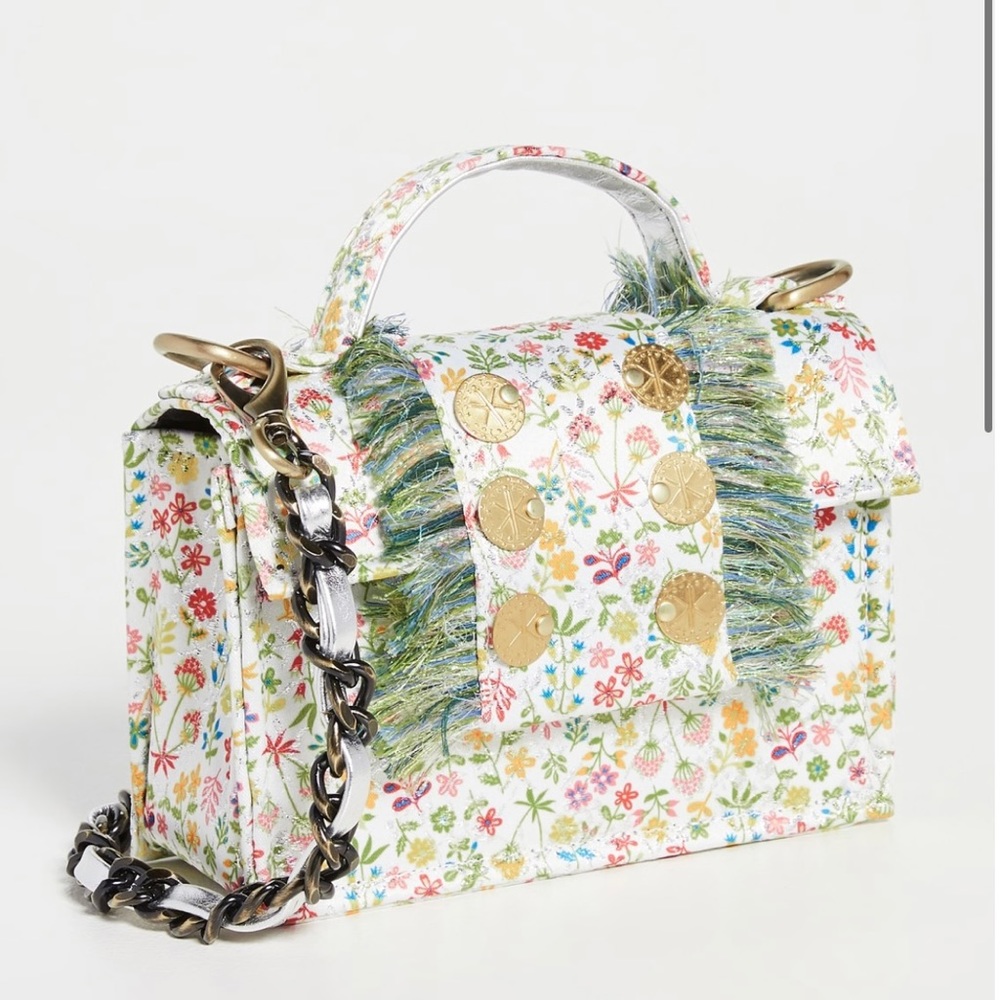 Kooreloo Petite Blossom Floral Crossbody Bag Fringe Chain Top Handle NWOT⁠